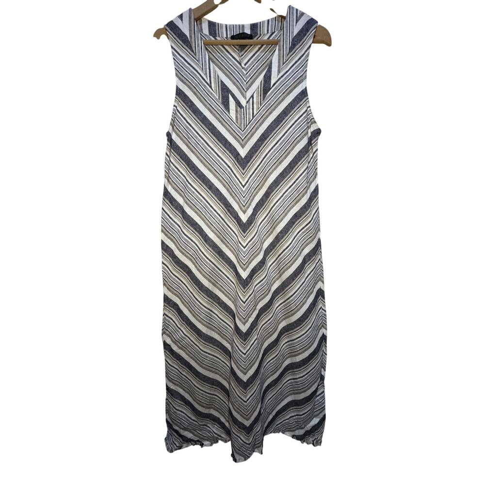For Cynthia Linen blend Chevron Dress L